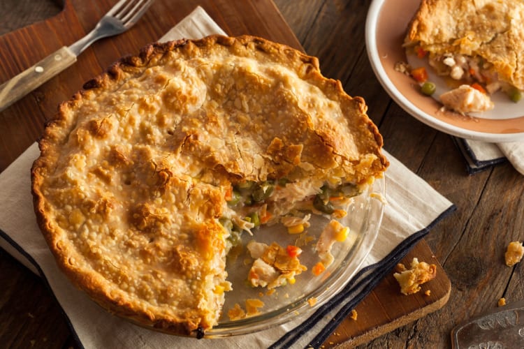 chicken pot pie with a slice removed