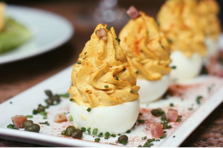 deviled eggs with peaked yolks