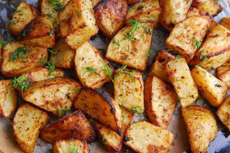 Oven-roasted potatoes are a satisfying Thanksgiving food.