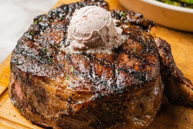 close-up of a bison ribeye 