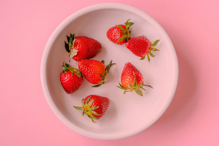 Strawberries are the star of the Hailey Bieber smoothie recipe.