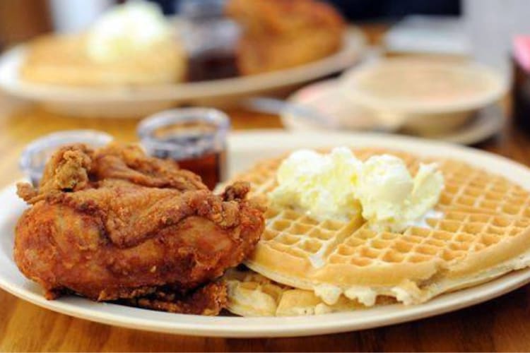 Chicken and waffles at Roscoe's are an iconic Los Angeles food.