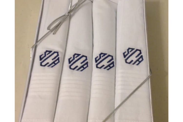 Monogrammed handkerchiefs are a great best man gift.