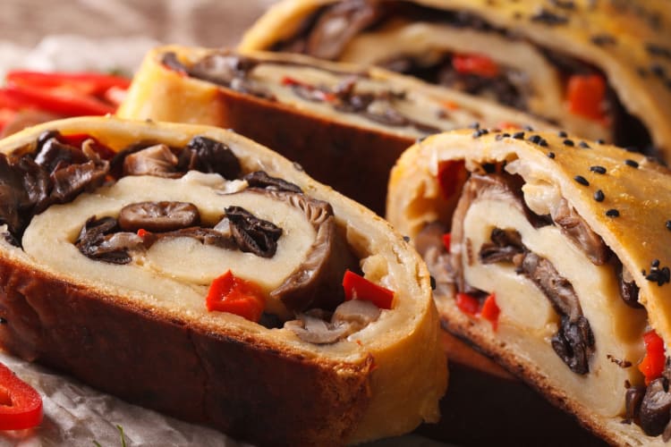 sliced mushroom stromboli