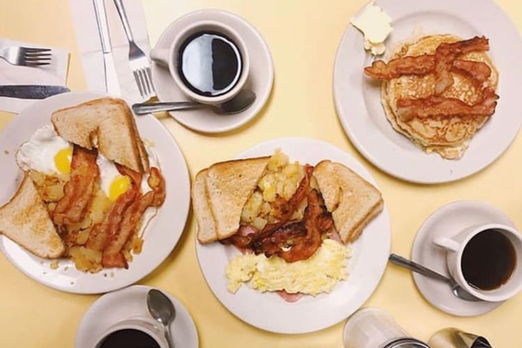 a breakfast spread on a table