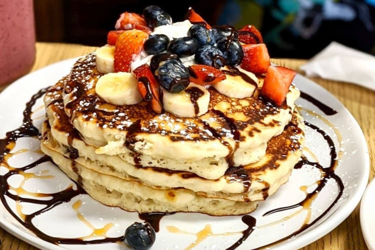 fruit-covered pancakes