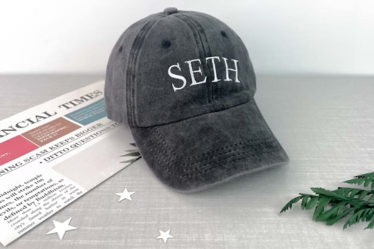 a customized baseball cap reading Seth