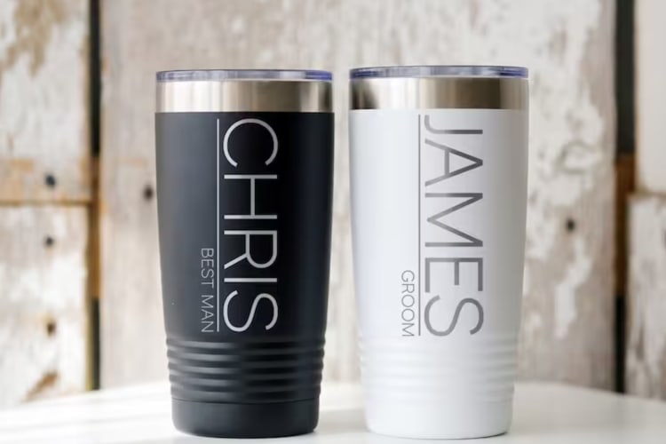 Customized tumblers make great groomsmen gifts.