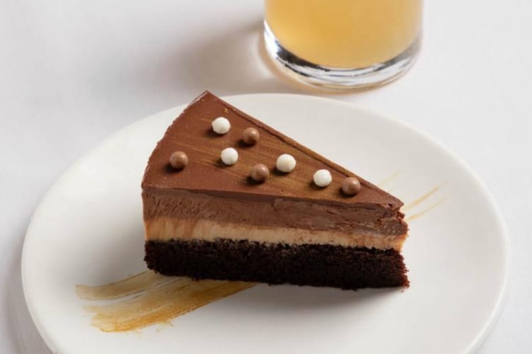 A multi-layered chocolate dessert