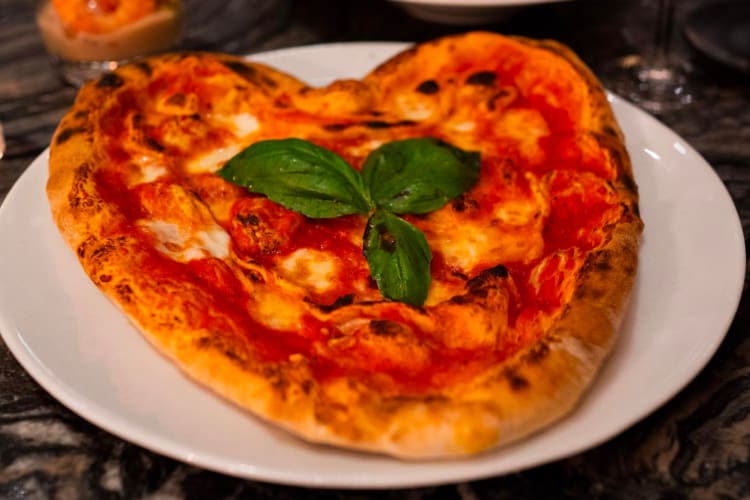 A heart shaped pizza