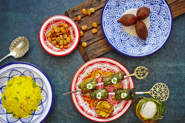 A range of vibrant, colourful Middle Eastern dishes