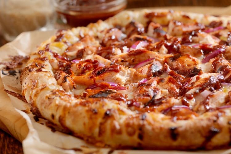 A Korean barbecue pizza.