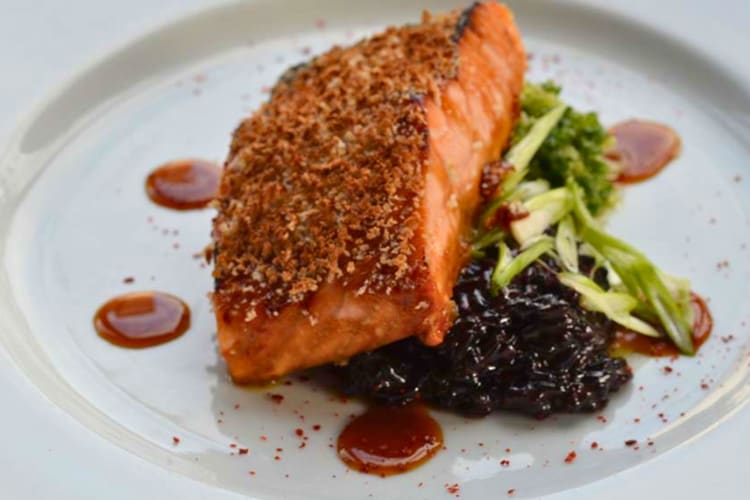 A salmon dish from a romantic restaurant in Minneapolis.