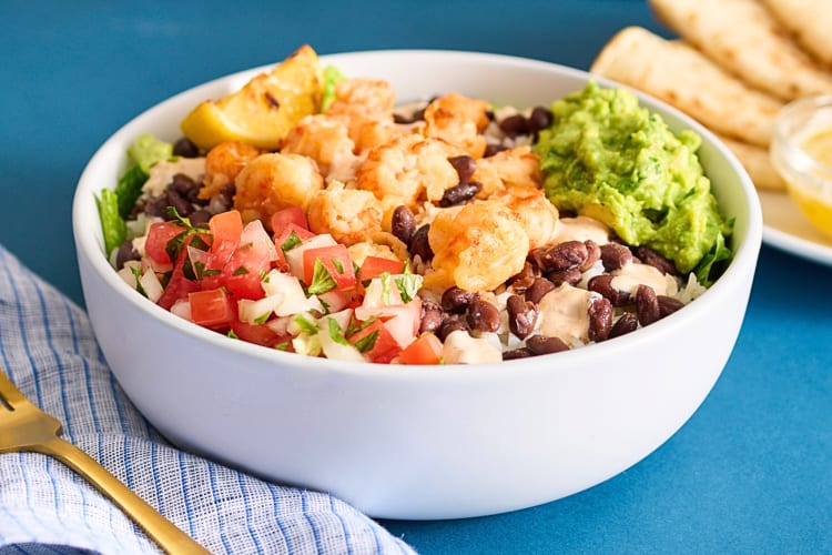 Food bowl with a variety of ingredients, from Rubio's Coastal Grill