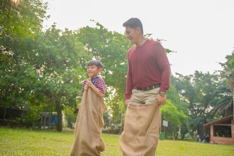Family reunion games can include classics like a sack race