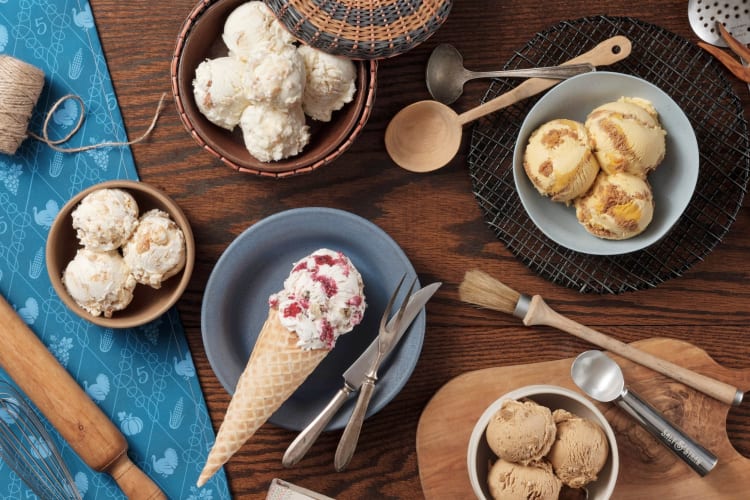 Different types of ice cream on a table