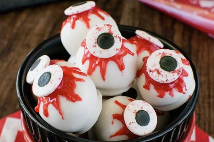 peanut butter halloween eyeballs are a ghoulish make ahead halloween dessert