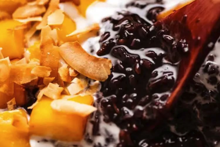 thai black sticky rice pudding is an elegant asian dessert