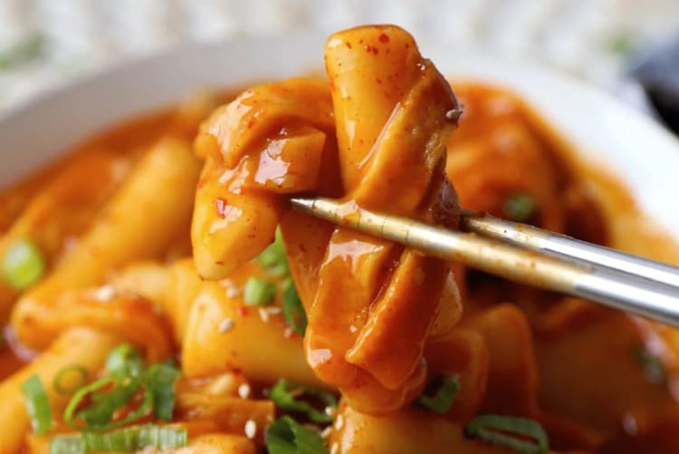 chewy and spicy tteokbokki is a popular korean street food