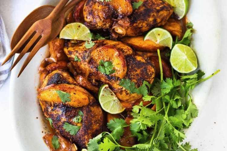 chili lime peach chicken is a complex quick one pot meal