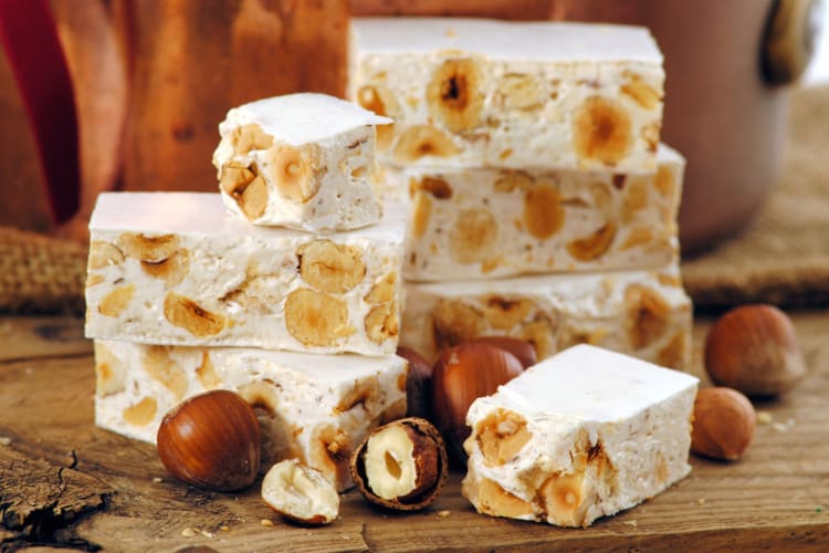 A nougat-style candy with hazelnuts
