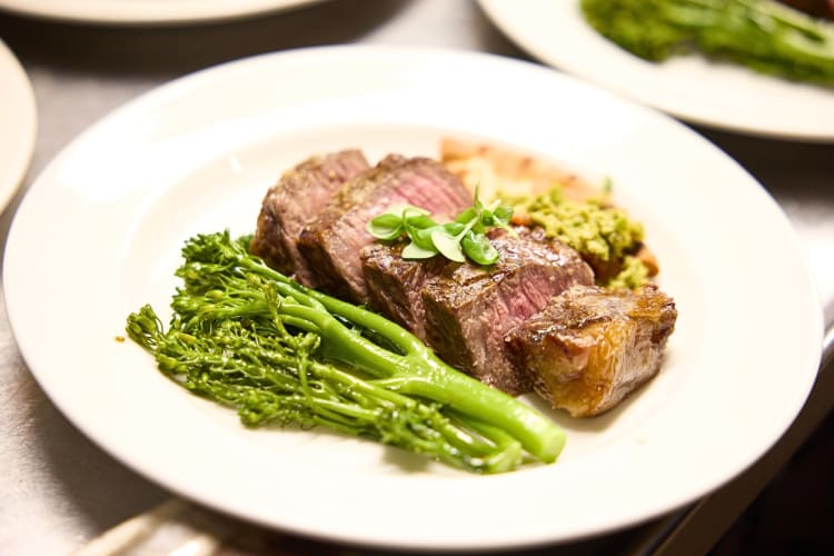 Sliced up steak and broccoli from St. Elmo Steak House, a diner in Indianapolis