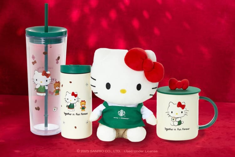 A selection of Starbucks Hello Kitty merchandise