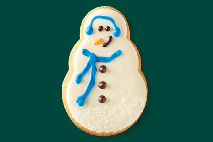 A cookie decorated like a snowman