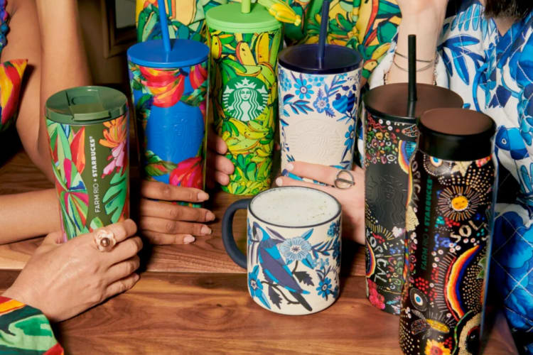 A selection of tropical-themed drinkware