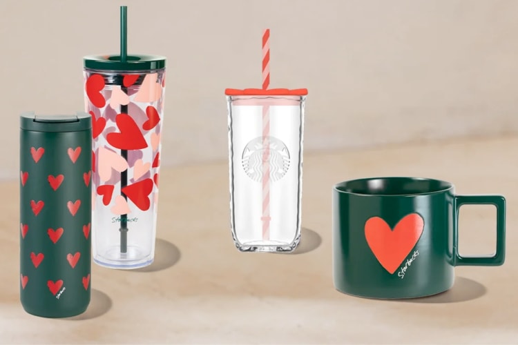 A selection of Starbucks Valentine's Day cups