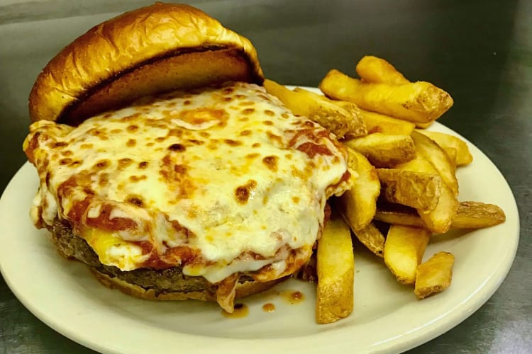 Burger and chips from Steer-In in Indianapolis