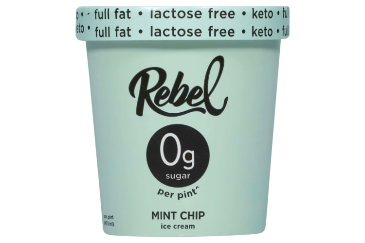 A green container of mint chip ice cream
