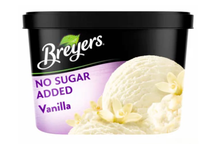 A tub of Bryers No Added Sugar Vanilla ice cream