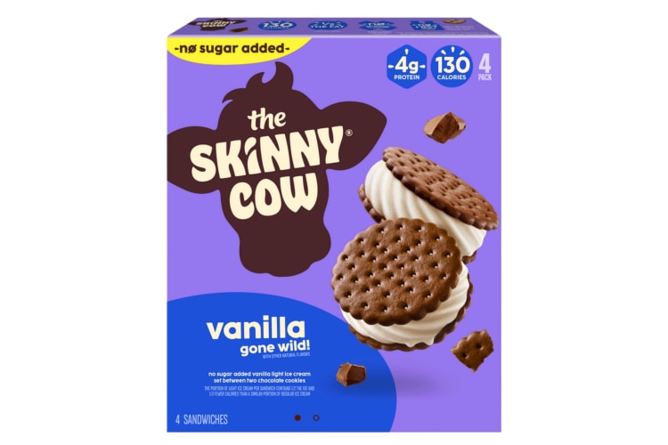 A purple box of Skinny Cow ice cream sandwiches
