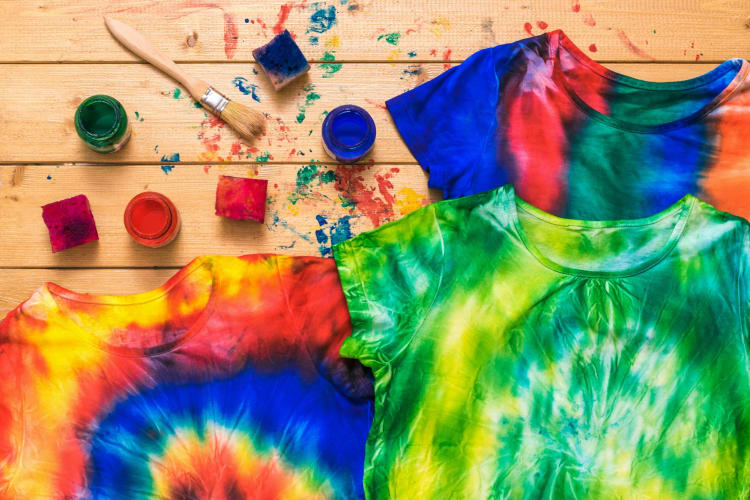 Colorful dye and tie-dye t-shirts