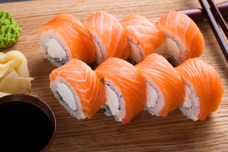 Eight pieces of Philadelphia roll sushi portions