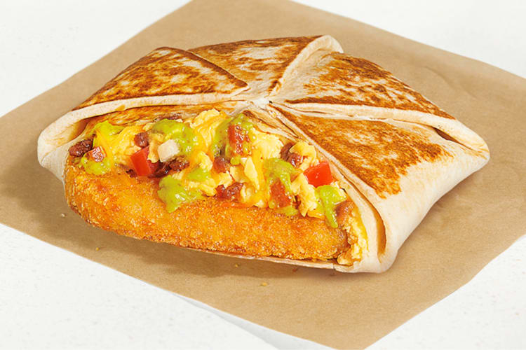 A California Crunchwrap, with eggs, hash browns and salsa, from Taco Bell