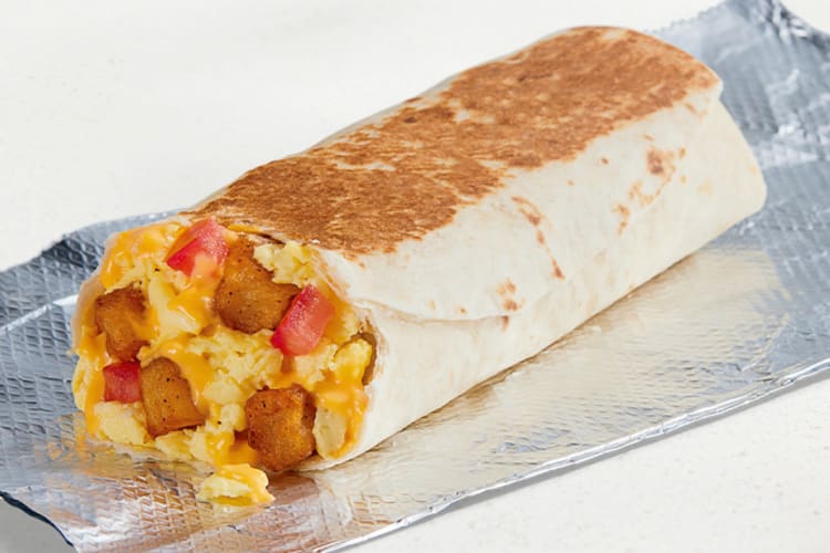 One of the best Taco Bell breakfast menu items is the Cheesy Toasted Breakfast Burrito With Potato