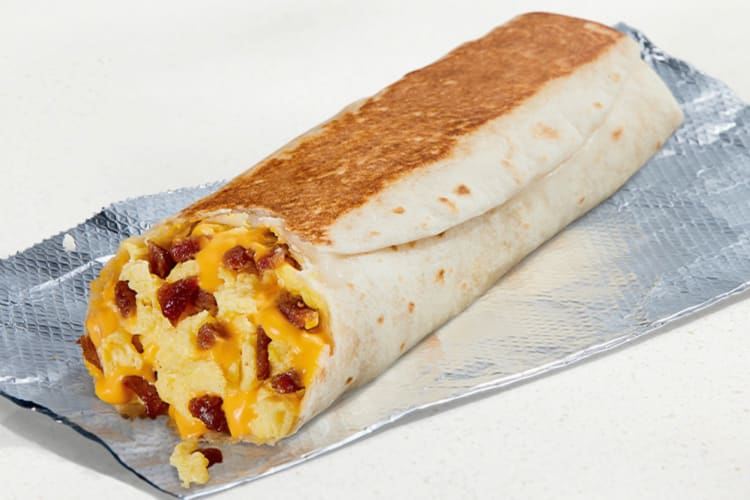 A breakfast burrito with bacon