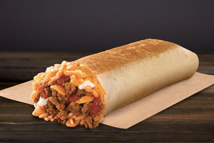 Volcano burrito from Taco Bell, a cheap fast food place