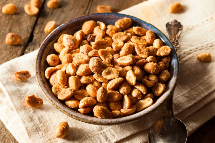 Honey-roasted peanuts in a bowl 