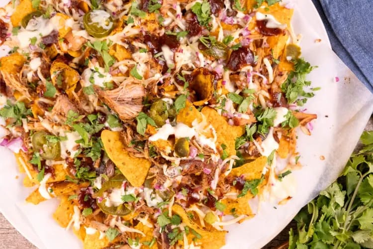 Nachos with pulled pork and jalapenos