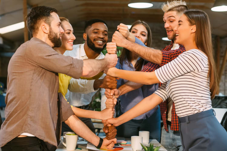 Employees doing a team building activity