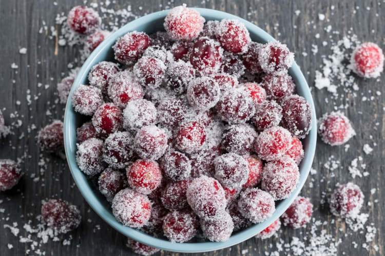 Sugared cranberries are sure to please everybody, including vegan guests.
