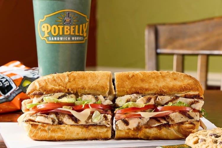Sandwich with meats, cheese and a variety of other toppings from Potbelly