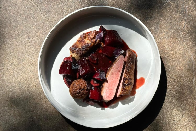 Meat dish mixed with beetroot pieces from The Campground