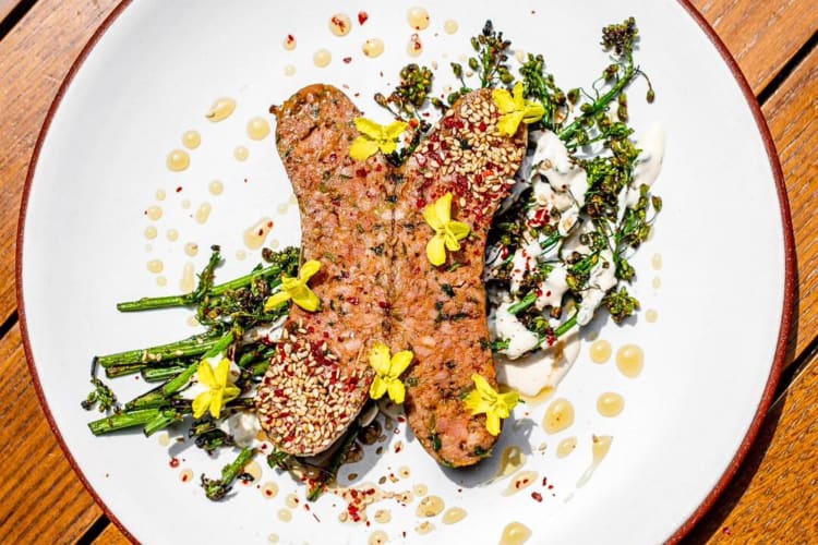 spring garlic Autumn Olive Farms pork sausage from The Dabney