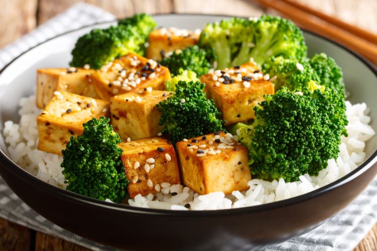Tofu, rice and broccoli