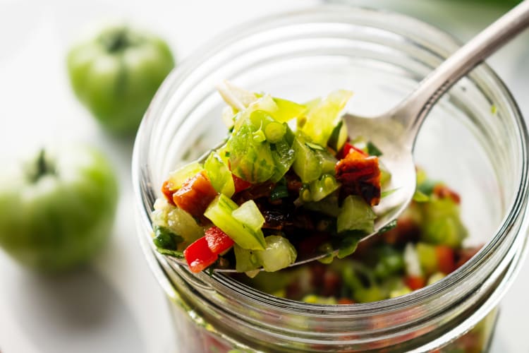 flavorful tomatillo red chili salsa is an easy vegan appetizer