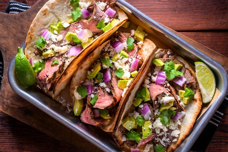 beef tacos on a tray 